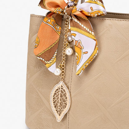 Timeless Vegan Eco-Leather Clutch Bag with Silk Scarf Charm
