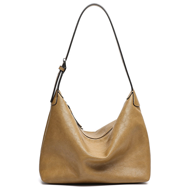 Supple Slouchy Genuine Leather Crescent Hobo Clutch Bag