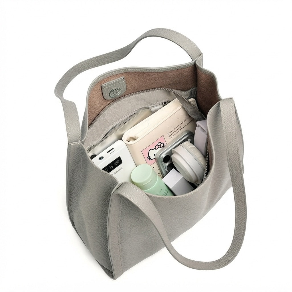 Supple Genuine Leather Spacious Tote Clutch Bag