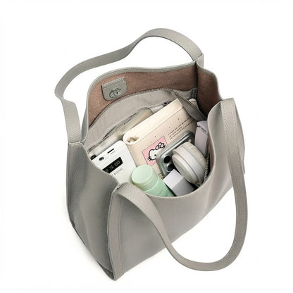 Supple Genuine Leather Spacious Tote Clutch Bag