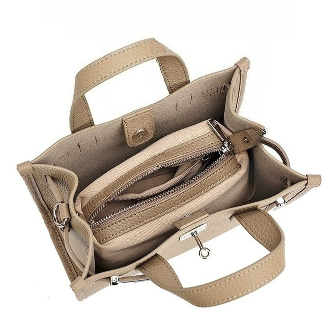 Minimalist Pebbled Genuine Leather Kelly Clutch Bag with Metal Turn Lock