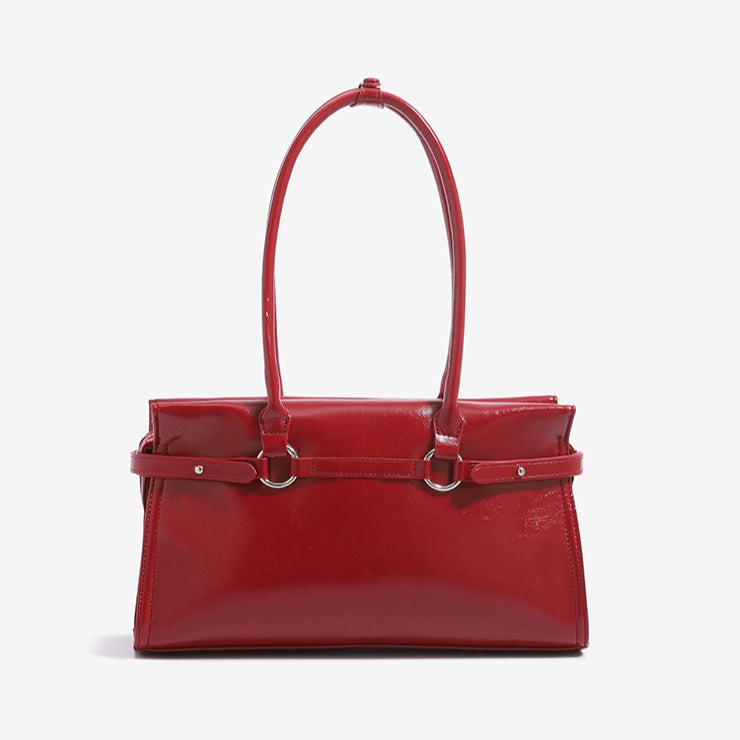 Vintage Glossy Vegan Eco‑Leather Clutch Bag with Heart Charm