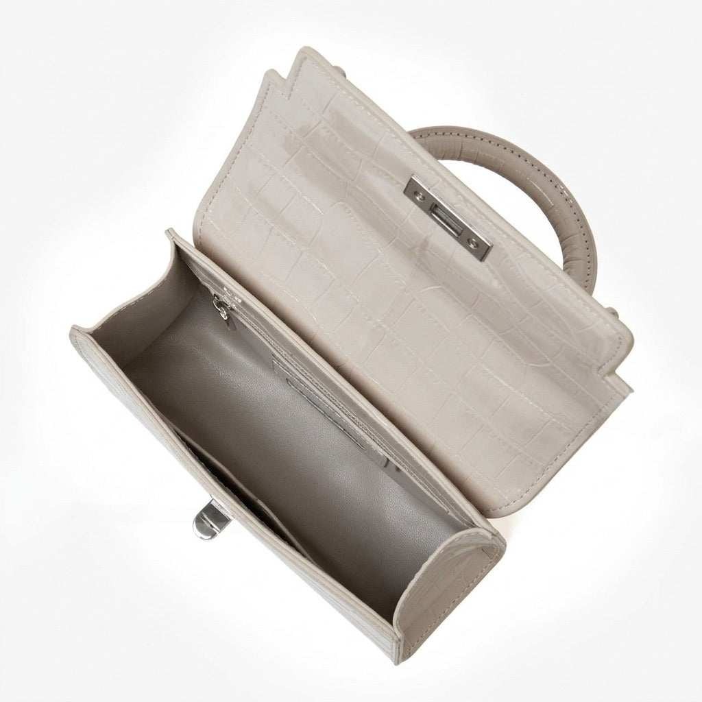 Borsa a tracolla minimalista in vera pelle effetto coccodrillo con manico