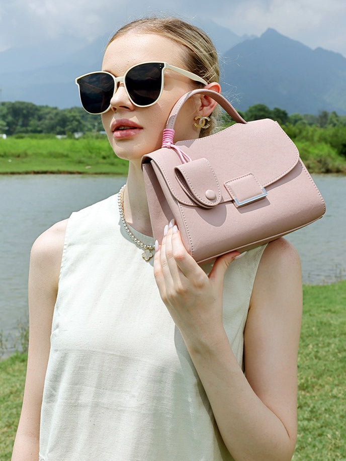 Chic Genuine Leather Square Flap Clutch Bag