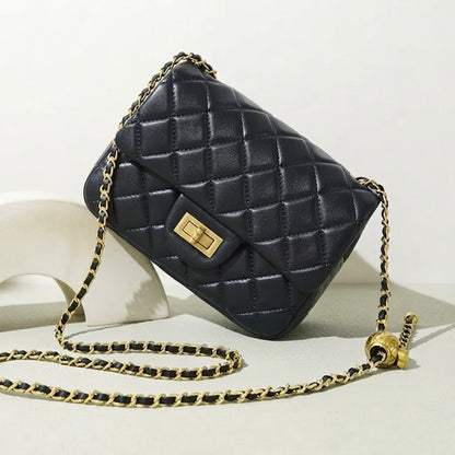 Timeless Petite Sheepskin Leather Quilted Flap Clutch Bag with Golden Ball Chain
