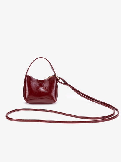 Retro Glossy Vegan Eco-Leather Hobo Bag with Mini Pouch
