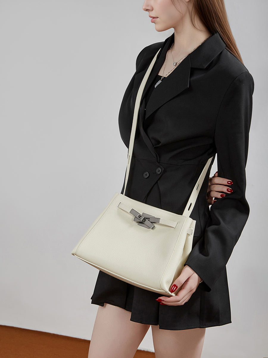 Sophisticated Kelly Genuine Leather Large Capacity Versatile Bucket Tote Bag