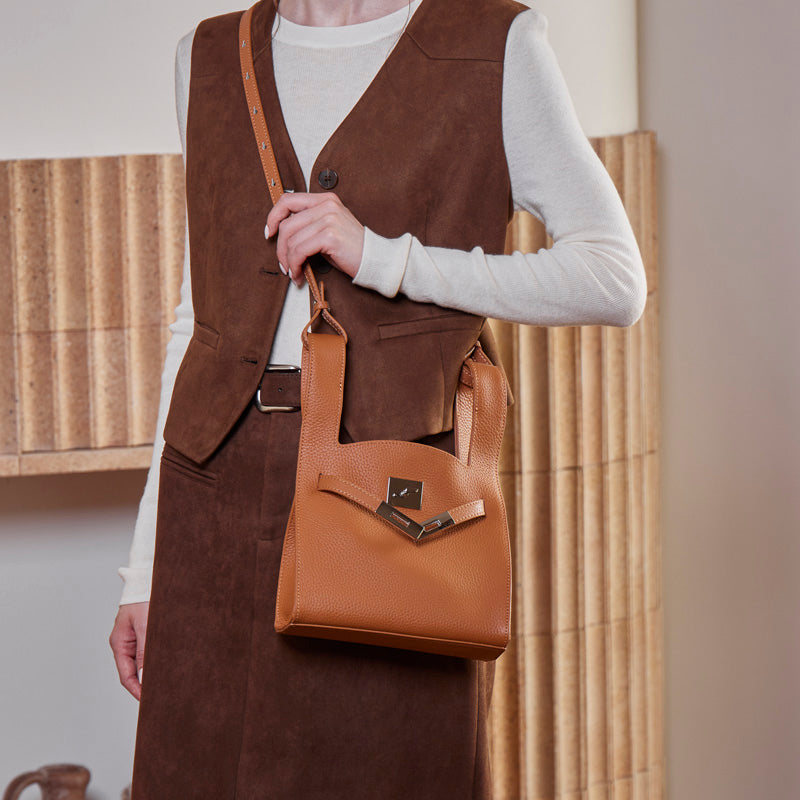 Borsa classica a secchiello chic in vera pelle per tutti i giorni, a tracolla
