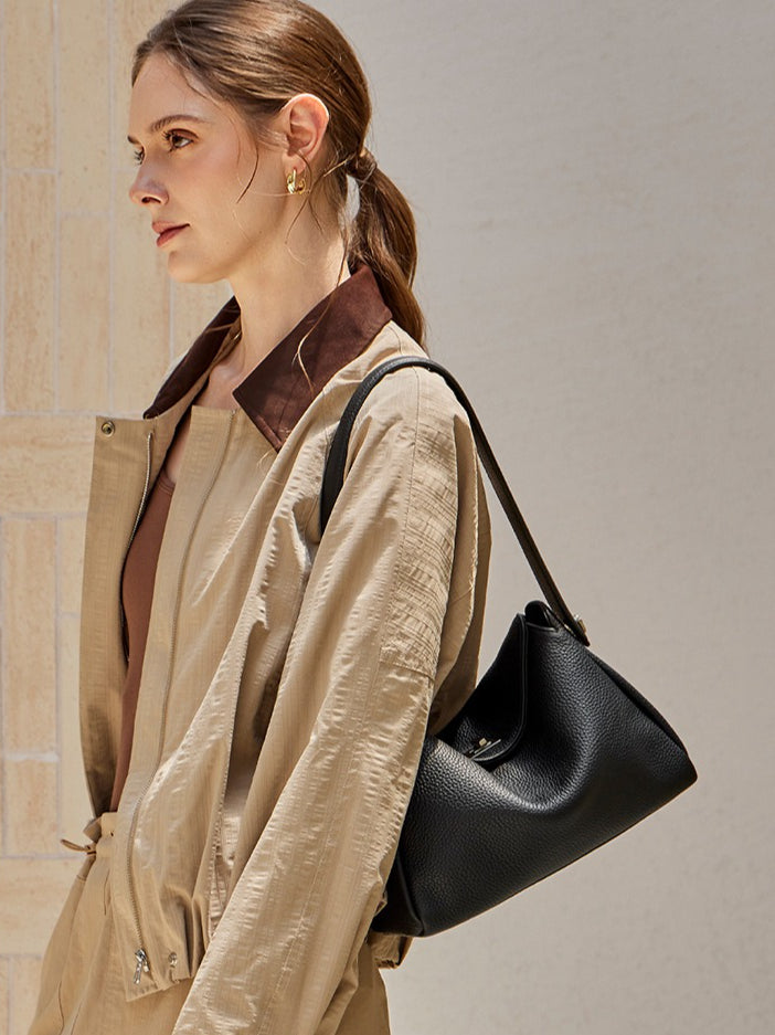 Nonchalant Lychee-Grain Genuine Leather Crossbody Hobo Bag