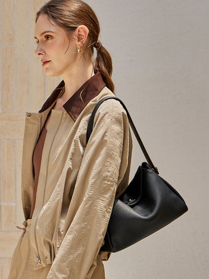 Nonchalant Lychee-Grain Genuine Leather Crossbody Hobo Bag