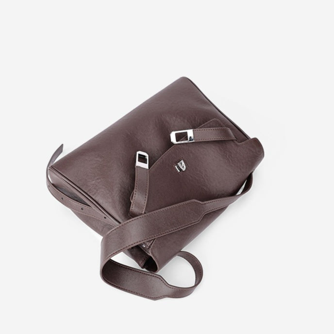 Vintage Lock-Accent Satchel Crossbody Genuine Leather Bag