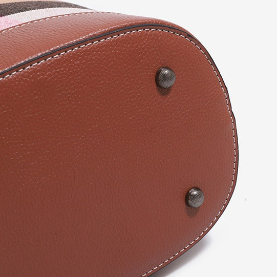 Vintage Plaid Vegan Eco-Leather Bucket Clutch Bag