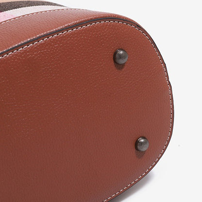 Vintage Plaid Vegan Eco-Leather Bucket Clutch Bag