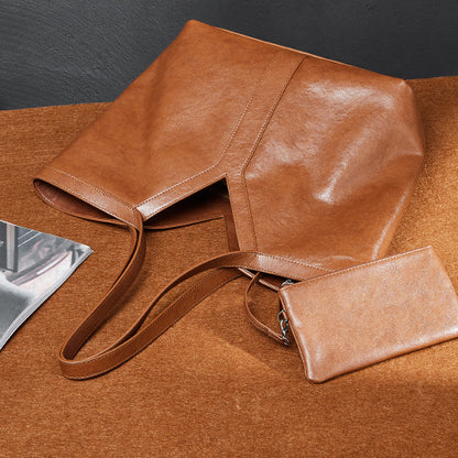 Herbstliche Tragetasche aus echtem Leder im koreanischen Stil