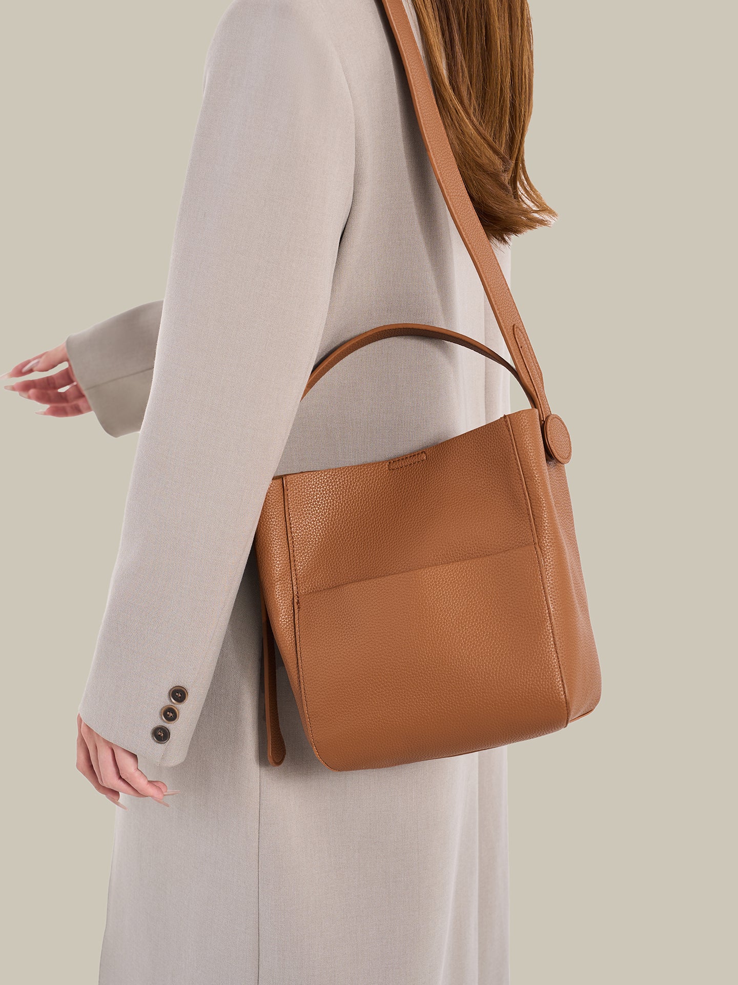 Supple Pebbled Vegan Eco-Leather Bucket Clutch Bag
