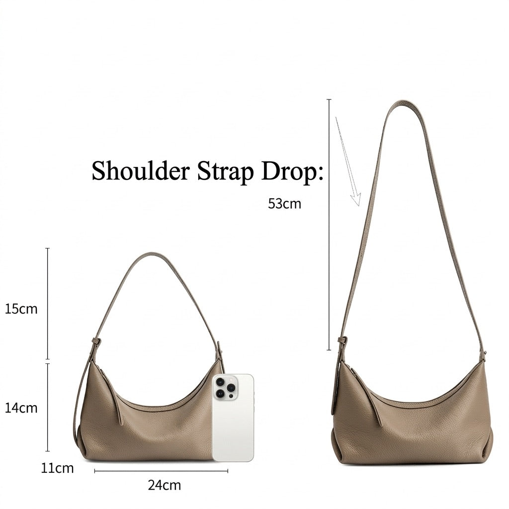 Legere, lässige Hobo-Clutch aus genarbtem echtem Leder  
