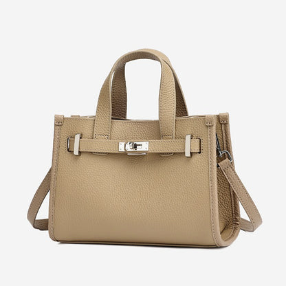 Minimalist Pebbled Genuine Leather Kelly Clutch Bag with Metal Turn Lock