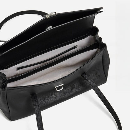 Sleek Pebbled Grain Texture Flap Genuine Leather Tote Clutch Bag