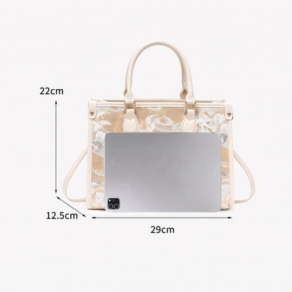 Artisanal Crane Motif Vegan Eco-Leather Tote Clutch Bag