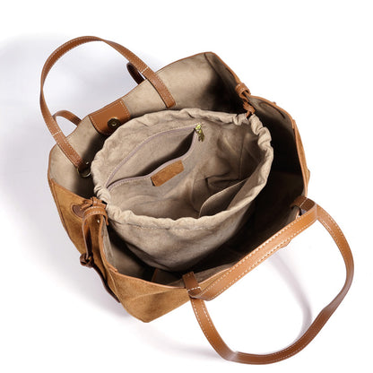 Vintage Suede Genuine Leather Tote Clutch Bag with Coin Pouch