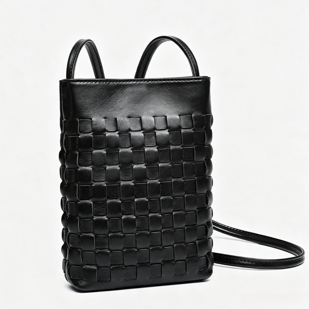 Mini bolso de mano tipo clutch de piel de oveja serena, tejido, para teléfono