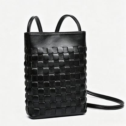 Mini bolso de mano tipo clutch de piel de oveja serena, tejido, para teléfono