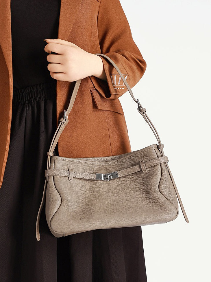 The Parisian Slouchy Genuine Leather Bag - Belted Pebble Leather Hobo