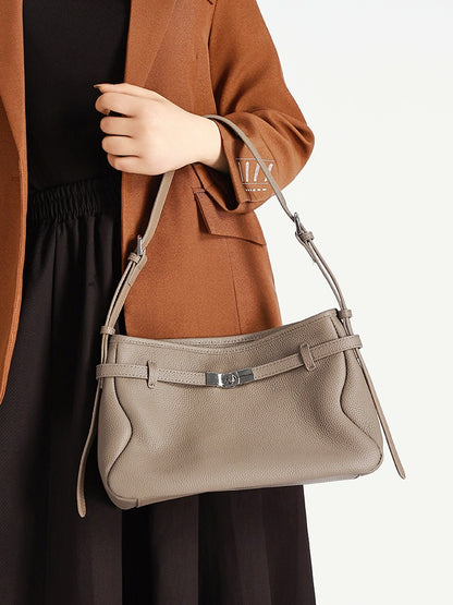 The Parisian Slouchy Genuine Leather Bag - Belted Pebble Leather Hobo