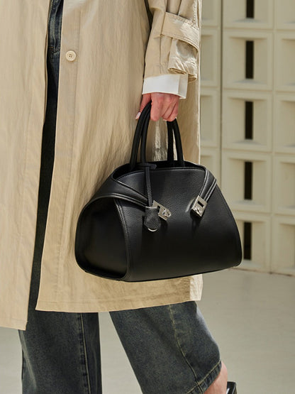 Luxury Retro Genuine Leather Lychee Pattern Double Buckle Tote Crossbody Bag