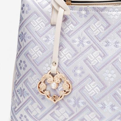 Classic Brocade Vegan Eco-Leather Mini Tote Clutch Bag with Hollow Charm