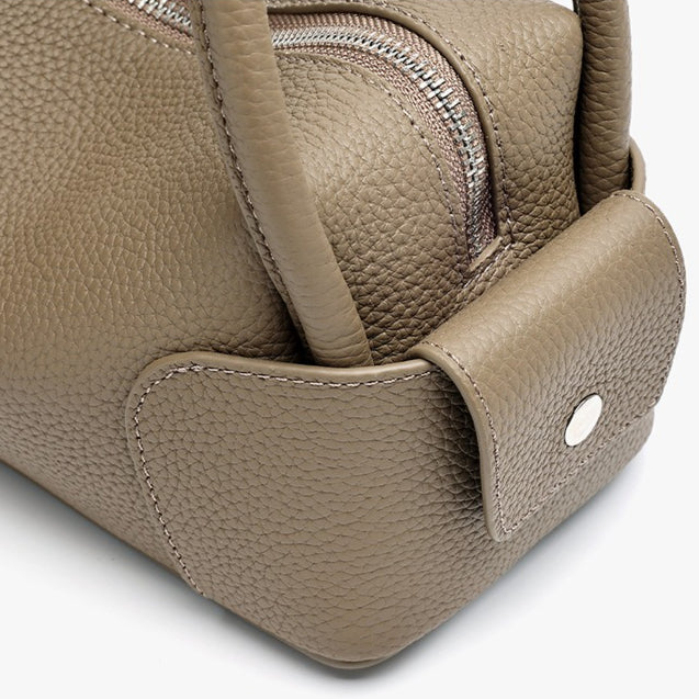 Architectural Pebbled Genuine Leather Boston Clutch Bag