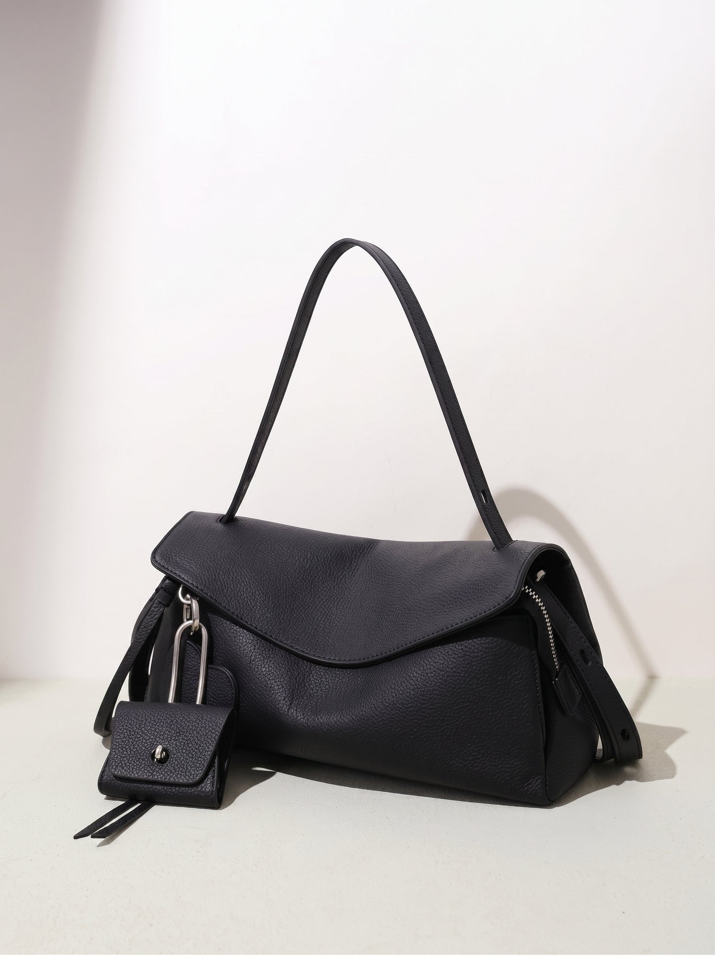 Mellow Pebbled Genuine Leather Flap Clutch Bag with Coin Pouch