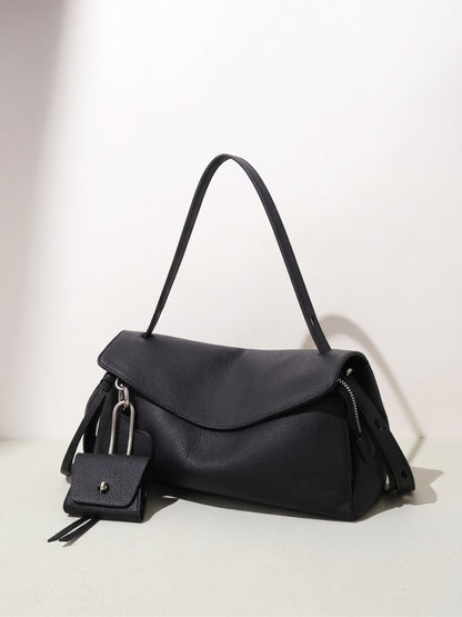 Mellow Pebbled Genuine Leather Flap Clutch Bag with Coin Pouch