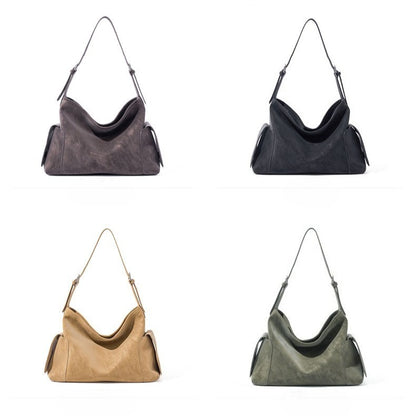 アーバン ノマド 本革バッグ | 大きめ スラウチ ショルダーバッグ サイドポケット付き