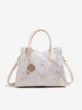 Elegant Flying Crane Motif Vegan Eco-Leather Tote Clutch Bag with Hollow Metal Charm