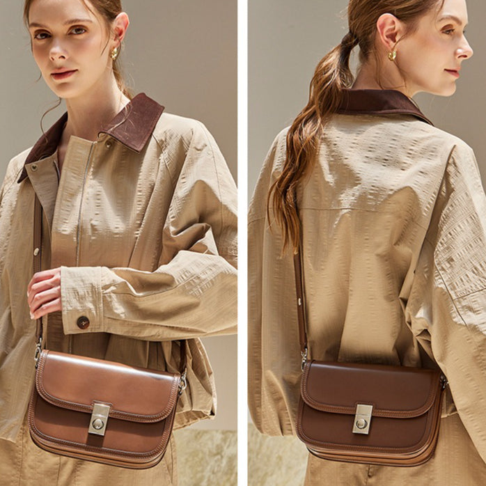 Vintage Sleek Plain Cowhide Genuine Leather Shoulder Messenger Bag