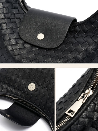 Elegant Woven Genuine Leather Hobo Clutch Bag