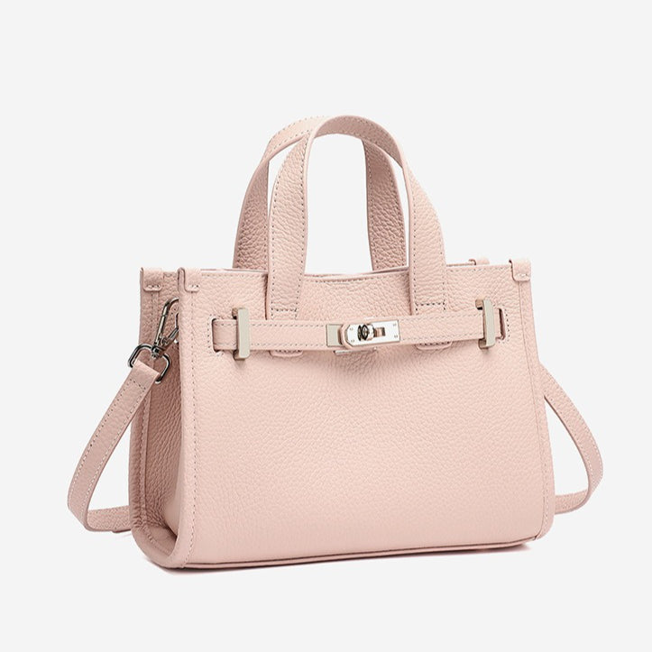Minimalist Pebbled Genuine Leather Kelly Clutch Bag with Metal Turn Lock