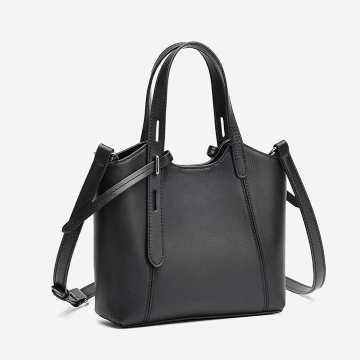 Sleek Genuine Leather Mini Bucket Clutch Bag with Adjustable Straps
