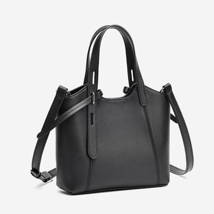 Sleek Genuine Leather Mini Bucket Clutch Bag with Adjustable Straps