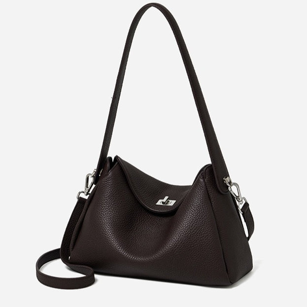 Nonchalant Lychee-Grain Genuine Leather Crossbody Hobo Bag