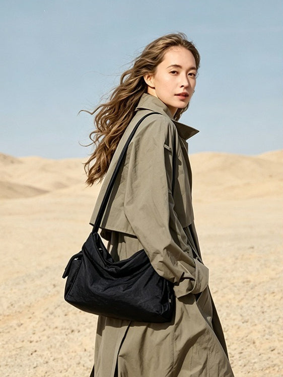 Minimalist Slouchy Nylon Shoulder Clutch Bag