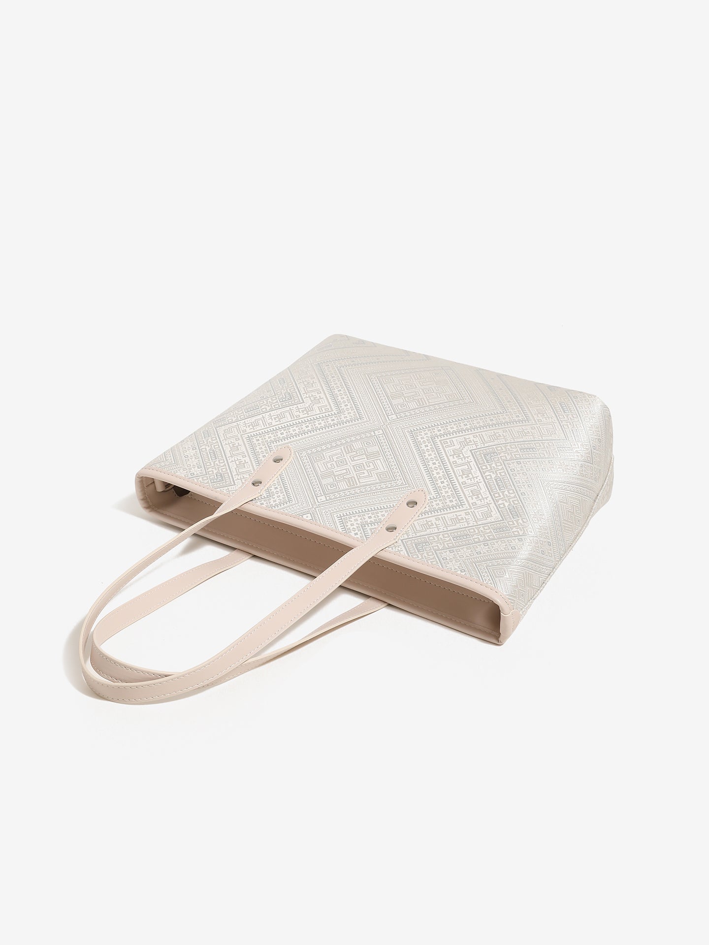 Refined Geometric Jacquard Vegan Eco-Leather Tote Clutch Bag
