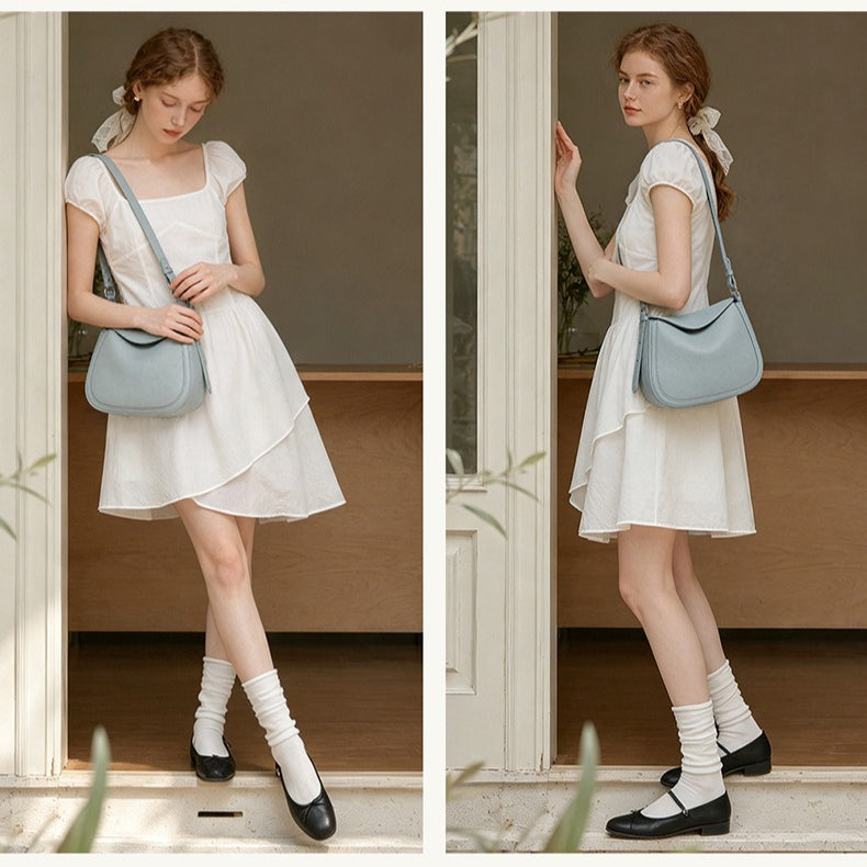 Graceful Genuine Leather Saddle Messenger Clutch Bag