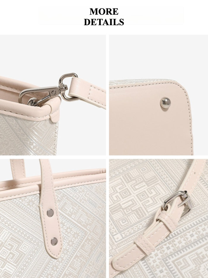 Refined Geometric Jacquard Vegan Eco-Leather Tote Clutch Bag