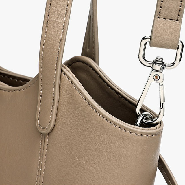 Sleek Genuine Leather Mini Bucket Clutch Bag with Adjustable Straps