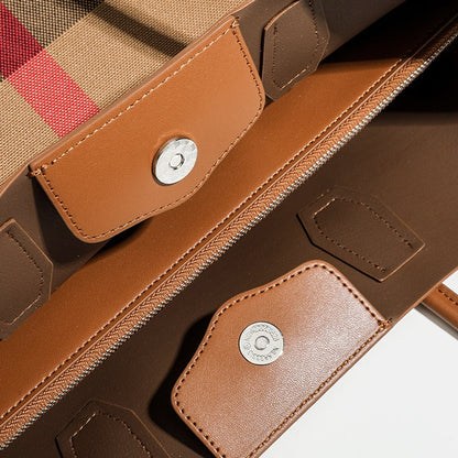 Classic British Plaid Colorblock Vegan Eco-Leather Tote Bag