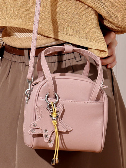 Chic Petite Genuine Leather Mini Boston Clutch Bag with Playful Star Charm