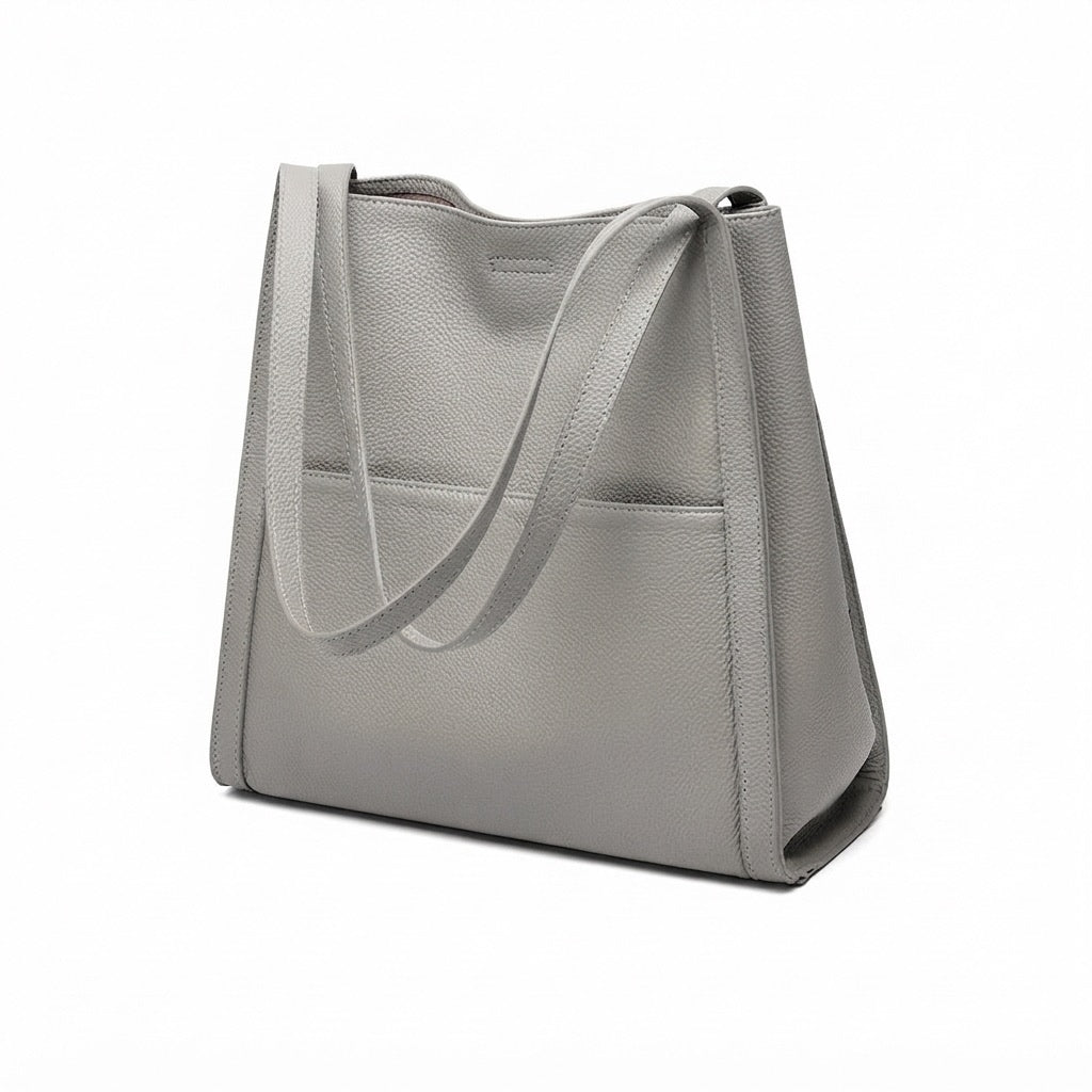 Supple Genuine Leather Spacious Tote Clutch Bag