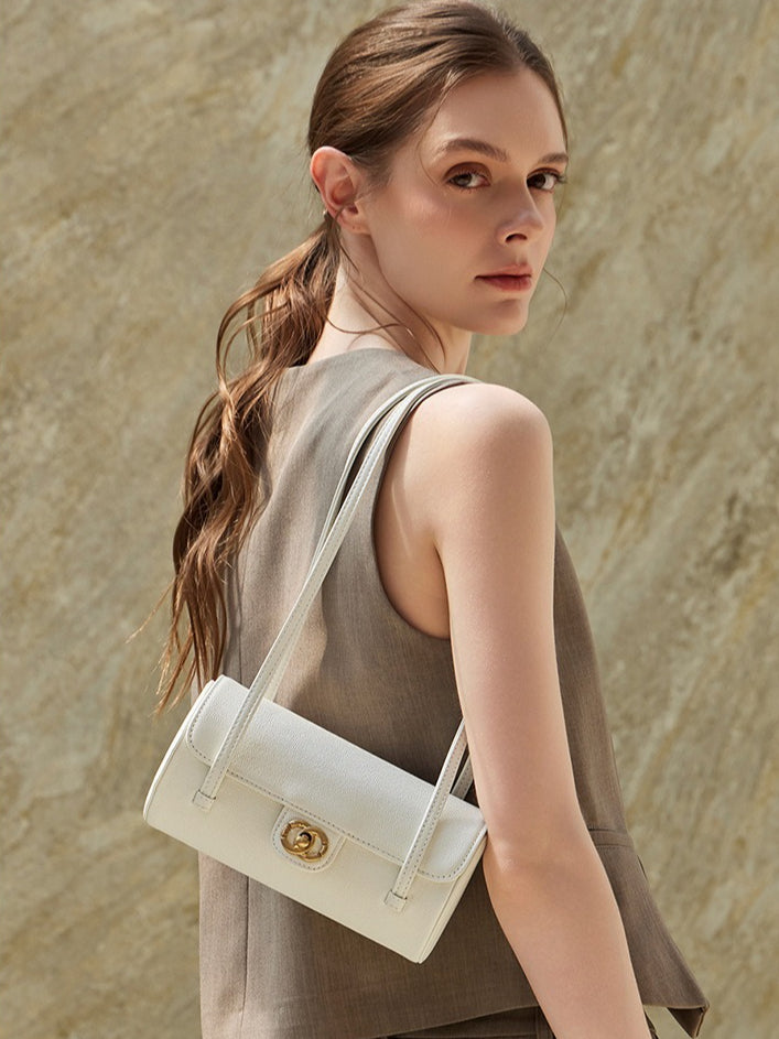 Nostalgic Caviar Genuine Leather Baguette Tube Clutch Bag